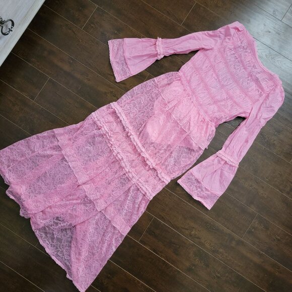 Free People Sweet Saloon Maxi Bodysuit Womens M Pink Lace Romance Enchanting - Picture 5 of 11